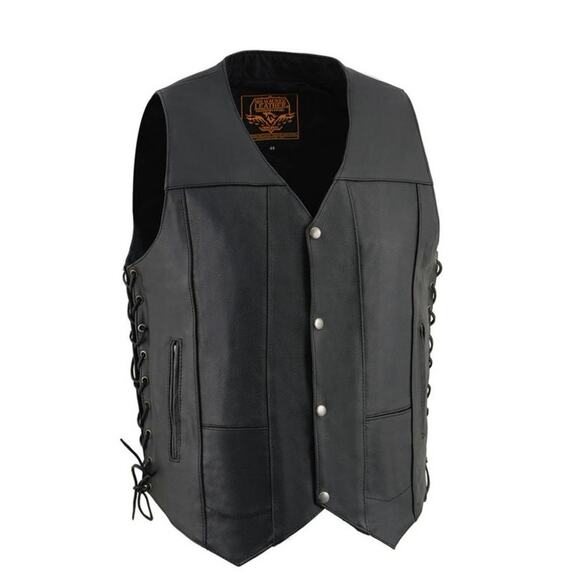 NWT MILWAUKEE SH1391 BLACK LEATHER 10 POCKET MOTORCYCLE RIDER VEST - Picture 1 of 8